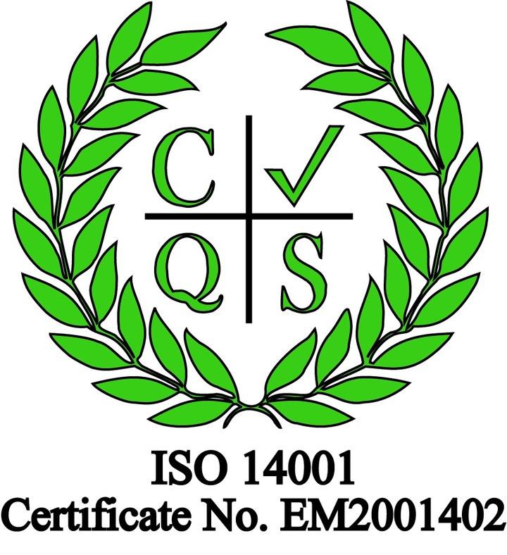 ISO 14001 certified, certificate number EM2001402. Validate with Certified Quality Systems.